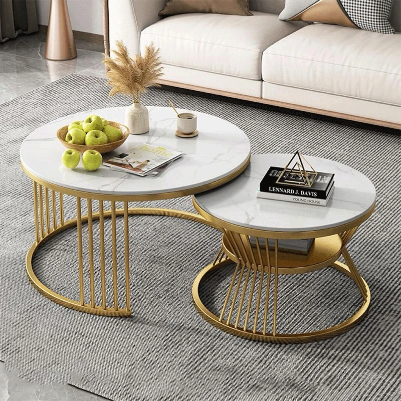 Modern Round Coffee Table Set Child Mother Tea Table with Top Round Marble: CT80-6