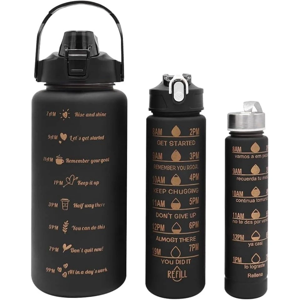 Sports Water Bottle Set with Black - 3 Pieces