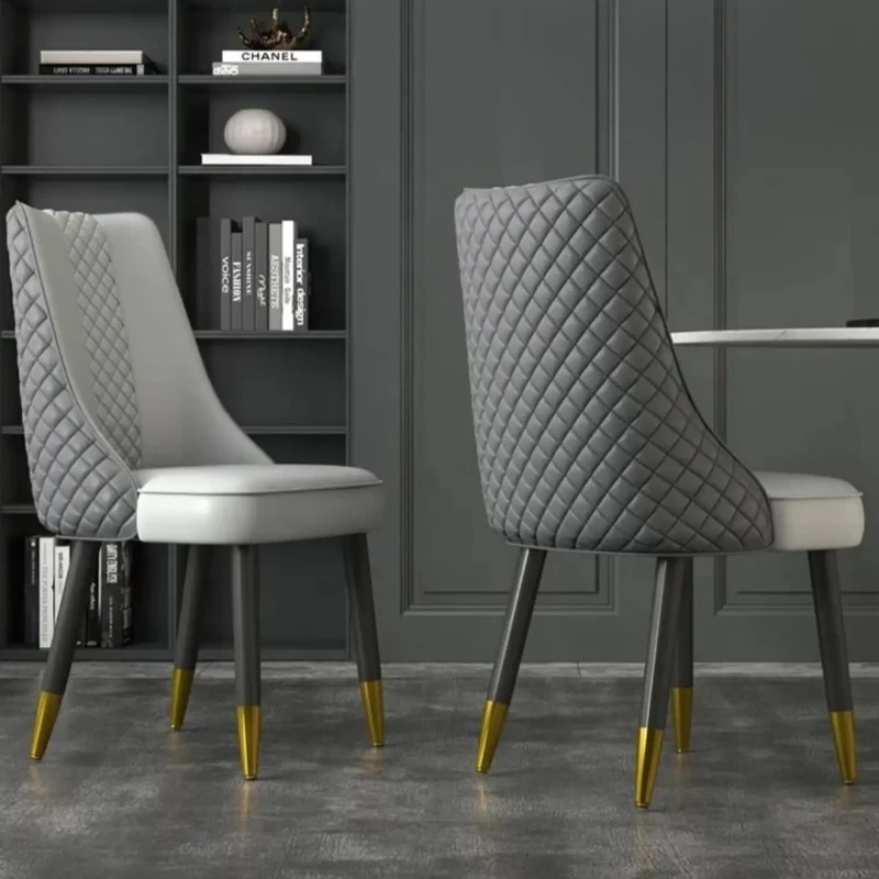 Modern Diamond Quilt Dining Chair with High Backrest and Gold Tip Legs